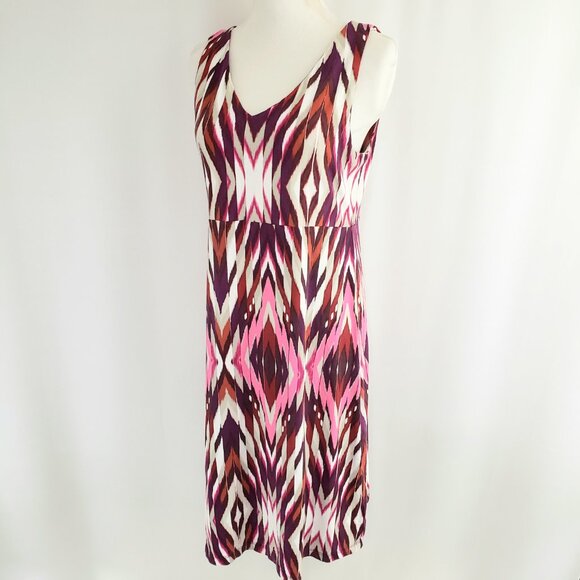 Athleta Pullover Tank Dress Size MEDIUM Multi-Color V-Neck Thin Stretch Waist - Picture 4 of 8
